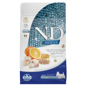 N&amp;D Dog Ocean tőkehal, tönköly, zab&amp;narancs adult mini 800g