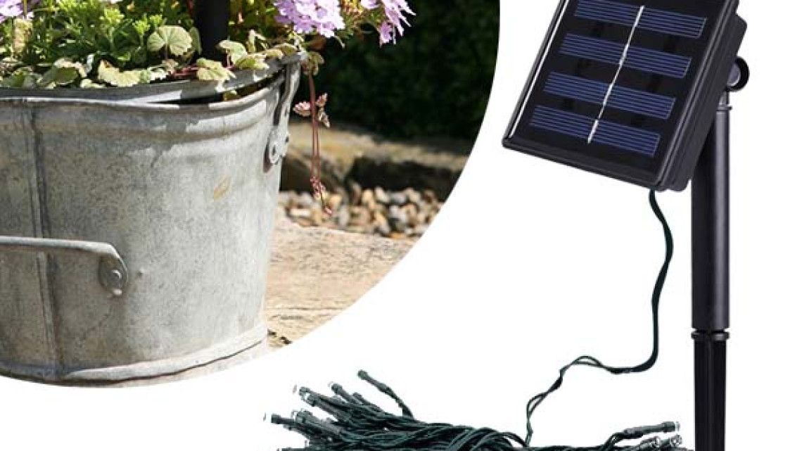 Timeless Tools 100 LED-es napelemes kerti fényfüzér-10 méteres-meleg fehér