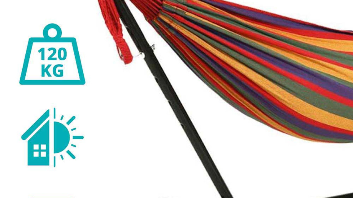 Timeless Tools Tartóállvány ajándék 2 személyes függőággyal-piros