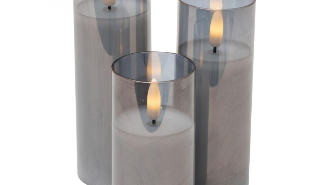 LED-es gyertyaszett, üvegben