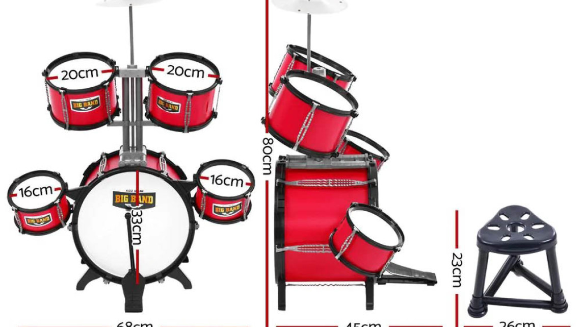 Timeless Tools Játék dobszett székkel, bordó