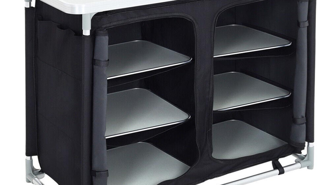 Timeless Tools Hordozható, polcos tároló kempingezéshez