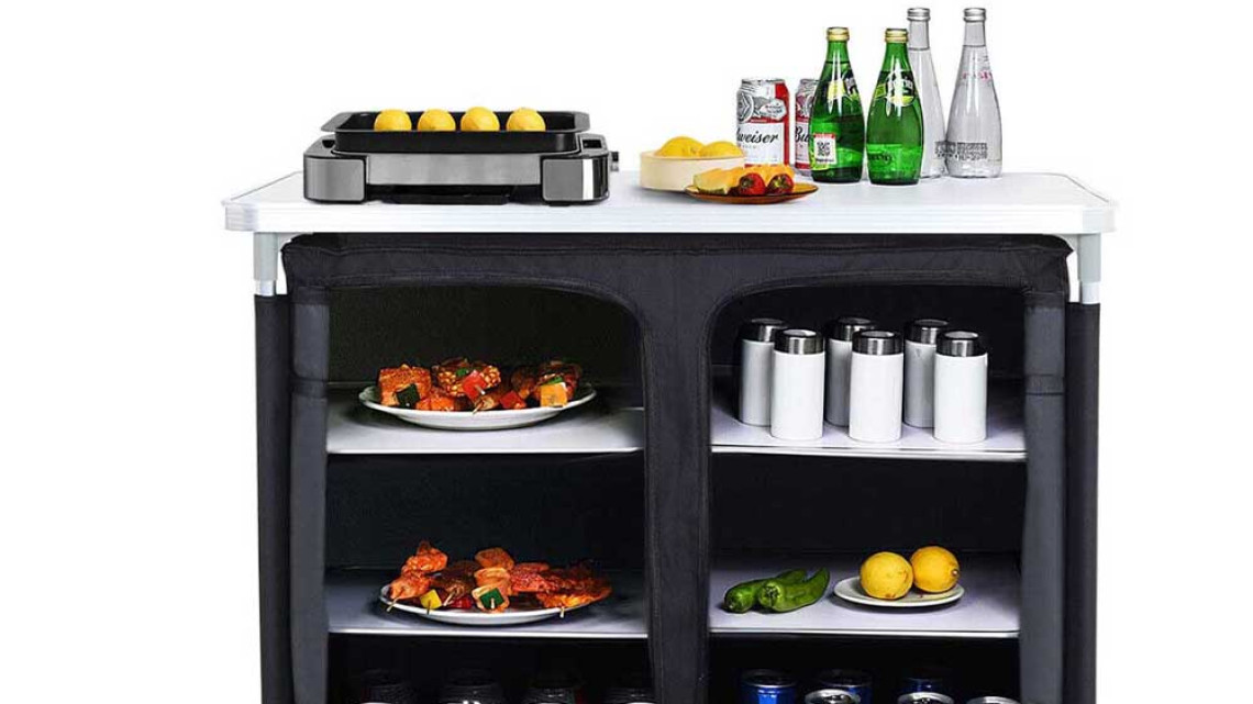 Timeless Tools Hordozható, polcos tároló kempingezéshez