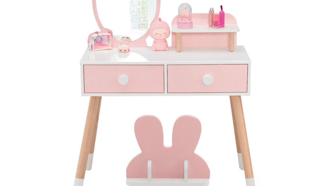 Timeless Tools Nyuszis fésülködő asztal gyerekeknek tükörrel, székkel