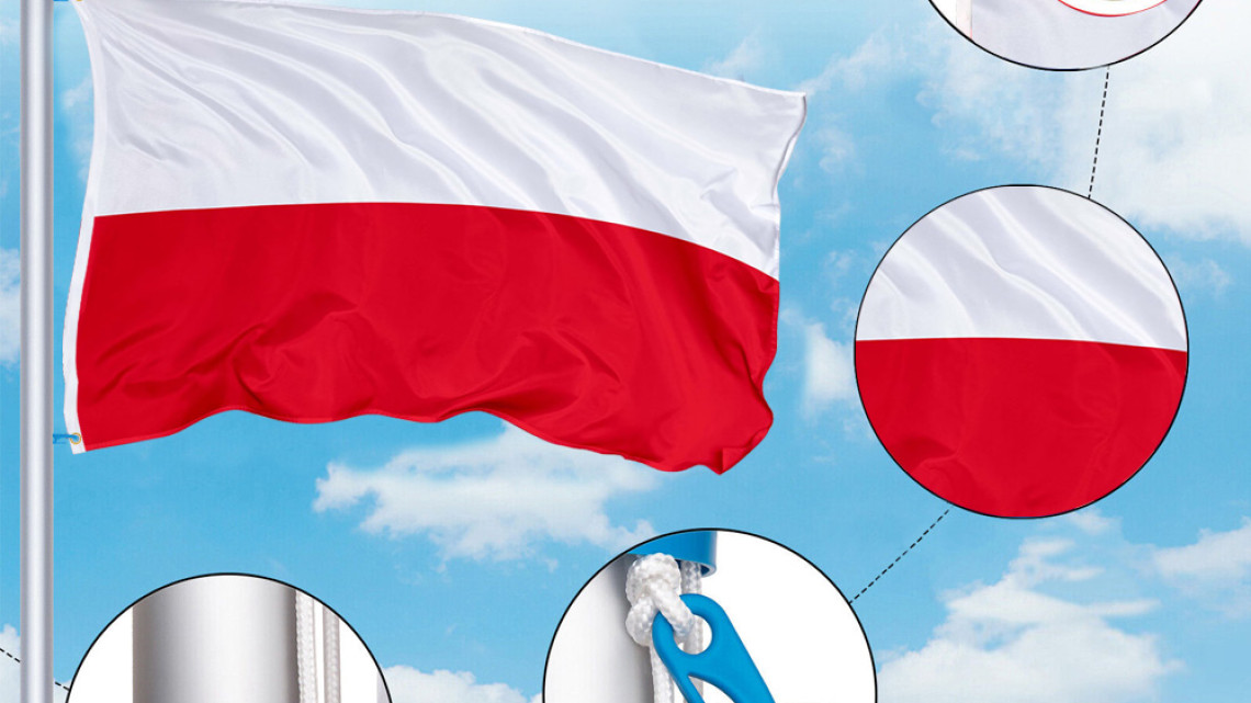 Timeless Tools Zászlótartó rúd kétoldalas 90x150cm lengyel zászlóval