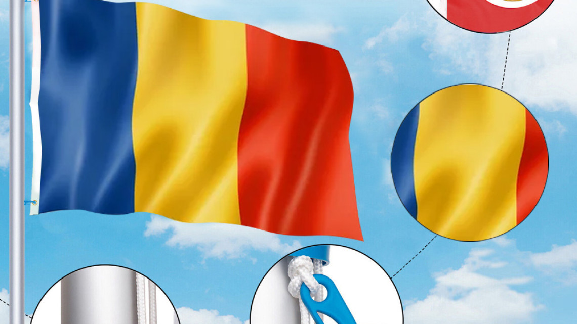 Timeless Tools Zászlótartó rúd kétoldalas 90x150cm román zászlóval