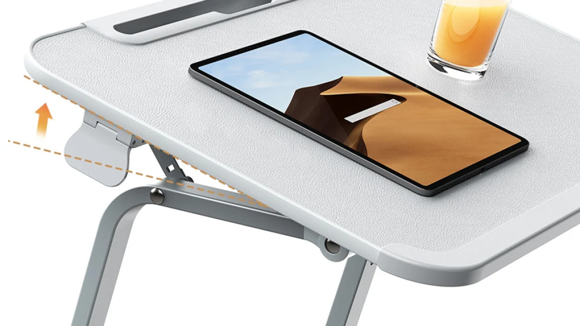 Timeless Tools Állítható magasságú reggelizőasztal tablettartóval, szürke