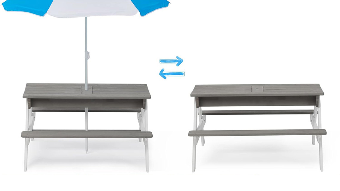 Timeless Tools 3 az 1-ben gyerek piknikasztal, napernyővel