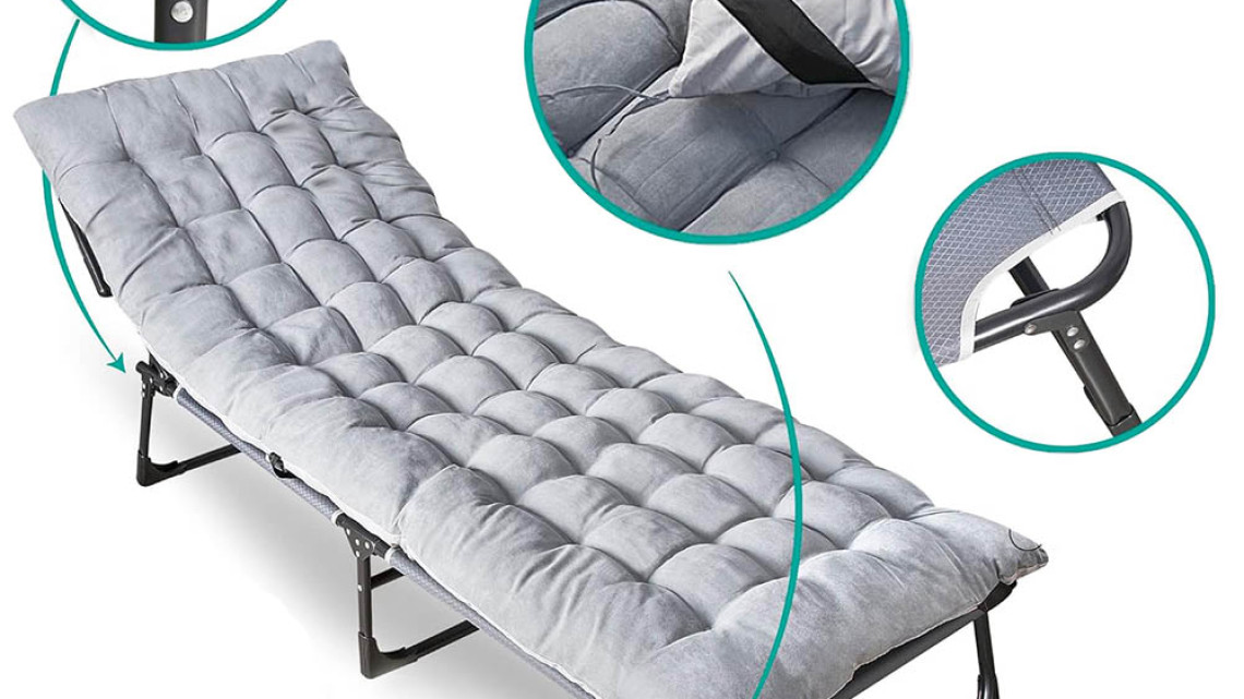 Timeless Tools Összecsukható kempingágy állítható fejtámlával, 2 színű matraccal