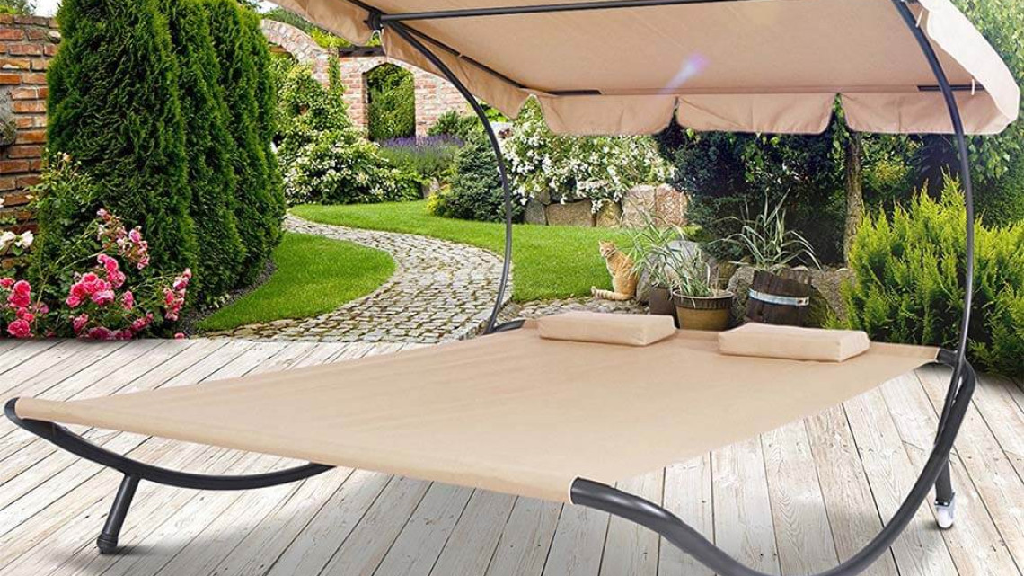 Timeless Tools Kétszemélyes napozóágy árnyékolóval-bézs