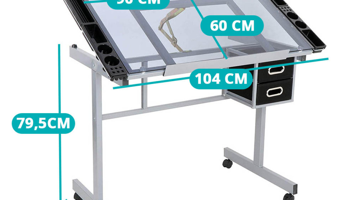 Timeless Tools Tervező asztal dönthető,üveg asztallappal
