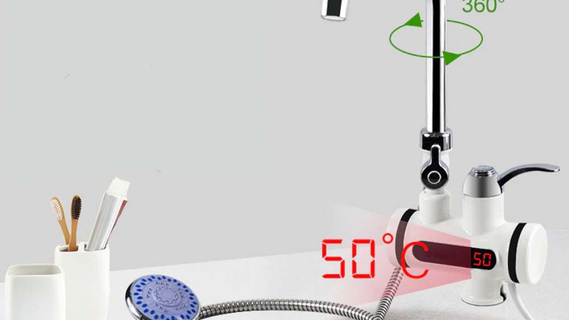 Timeless Tools LED kijelzős vízmelegítő csaptelep -fali, vízszintes csatlakozás, tusrózsával