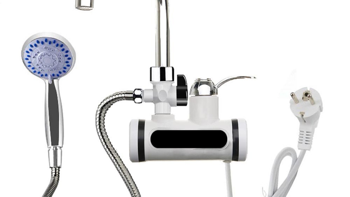 Timeless Tools LED kijelzős vízmelegítő csaptelep -fali, vízszintes csatlakozás, tusrózsával