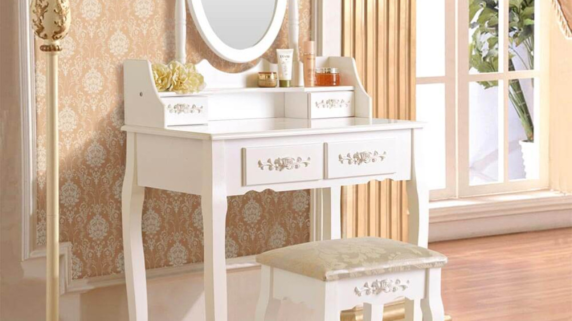 Timeless Tools Tükrös fésülködő asztal székkel, Rome több színben-fehér