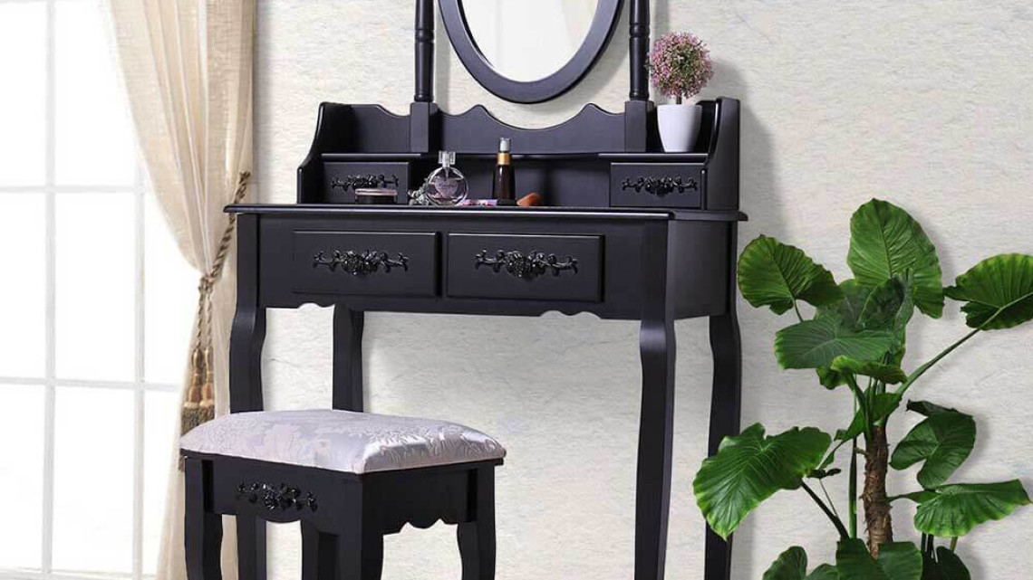 Timeless Tools Tükrös fésülködő asztal székkel, Rome több színben-fekete